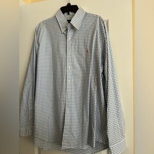 Baby blue checkered Ralph Lauren Polo button down
